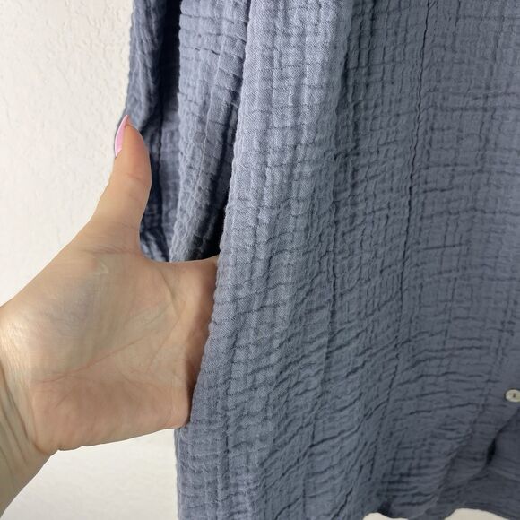 Zara Crinkle Texture Babydoll Tunic Dress Blue Gray Size Small Gauze Beach 208 - Picture 4 of 8